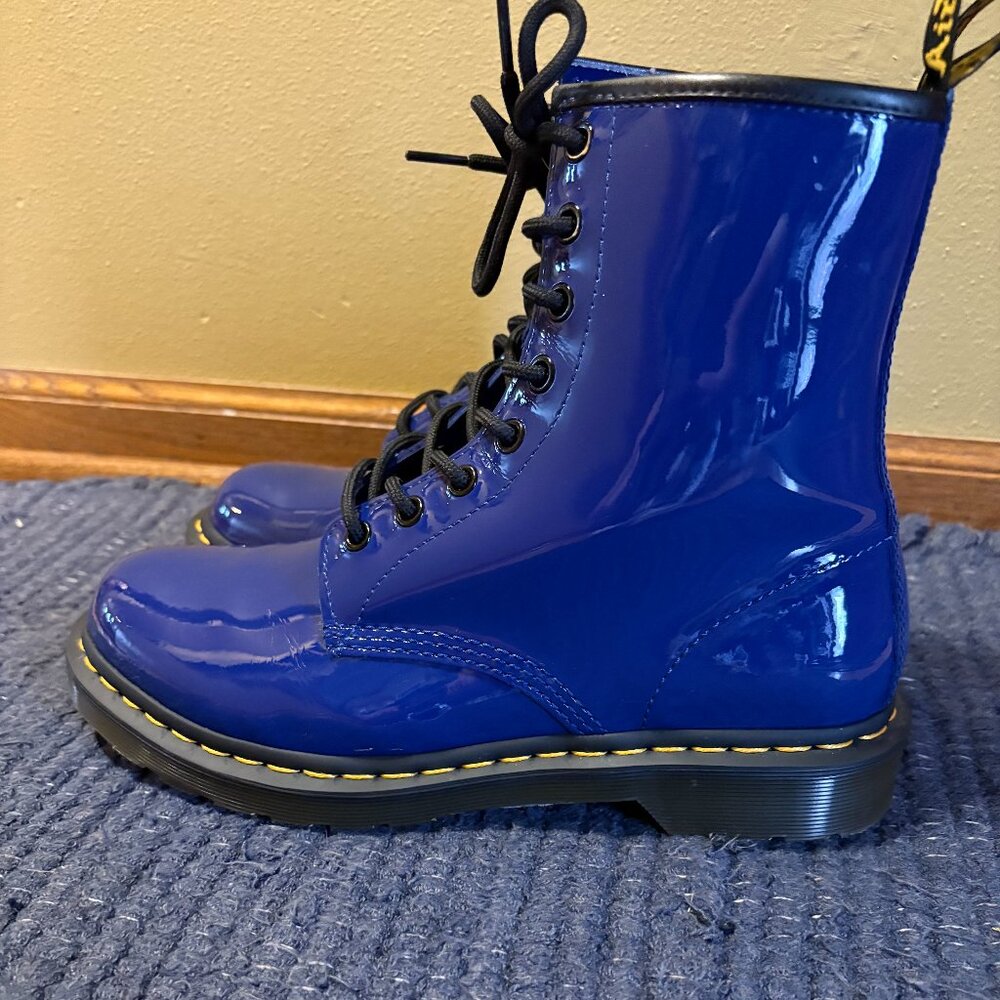 Dr. Martens 1460 Women's Patent Leather Lace Up Boots in Blue Women's Size 10